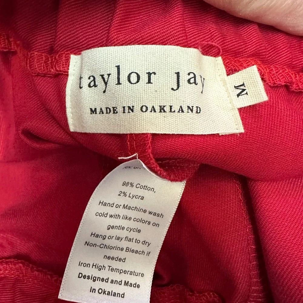Taylor Jay Red Wide Leg Culotte Pants High Waist Elastic Cotton Twill Size M